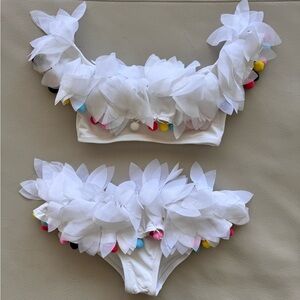 STELLA COVE McCartney Colorful Pom Poms & White Petals Girls Bikini Swimsuit 4-5